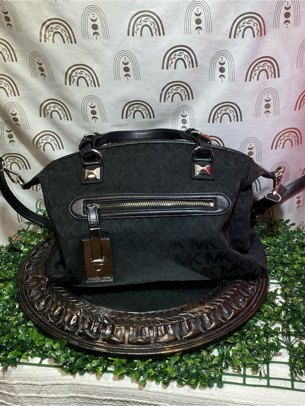Michael Kors Black Logo Crossbody with Silver Hardware